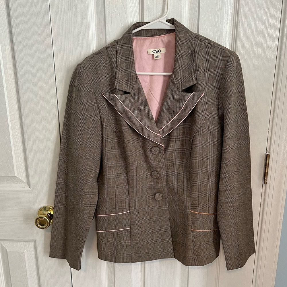 Cato Womens 14 Tan Polyester Long‎ Sleeve Collared Blazer